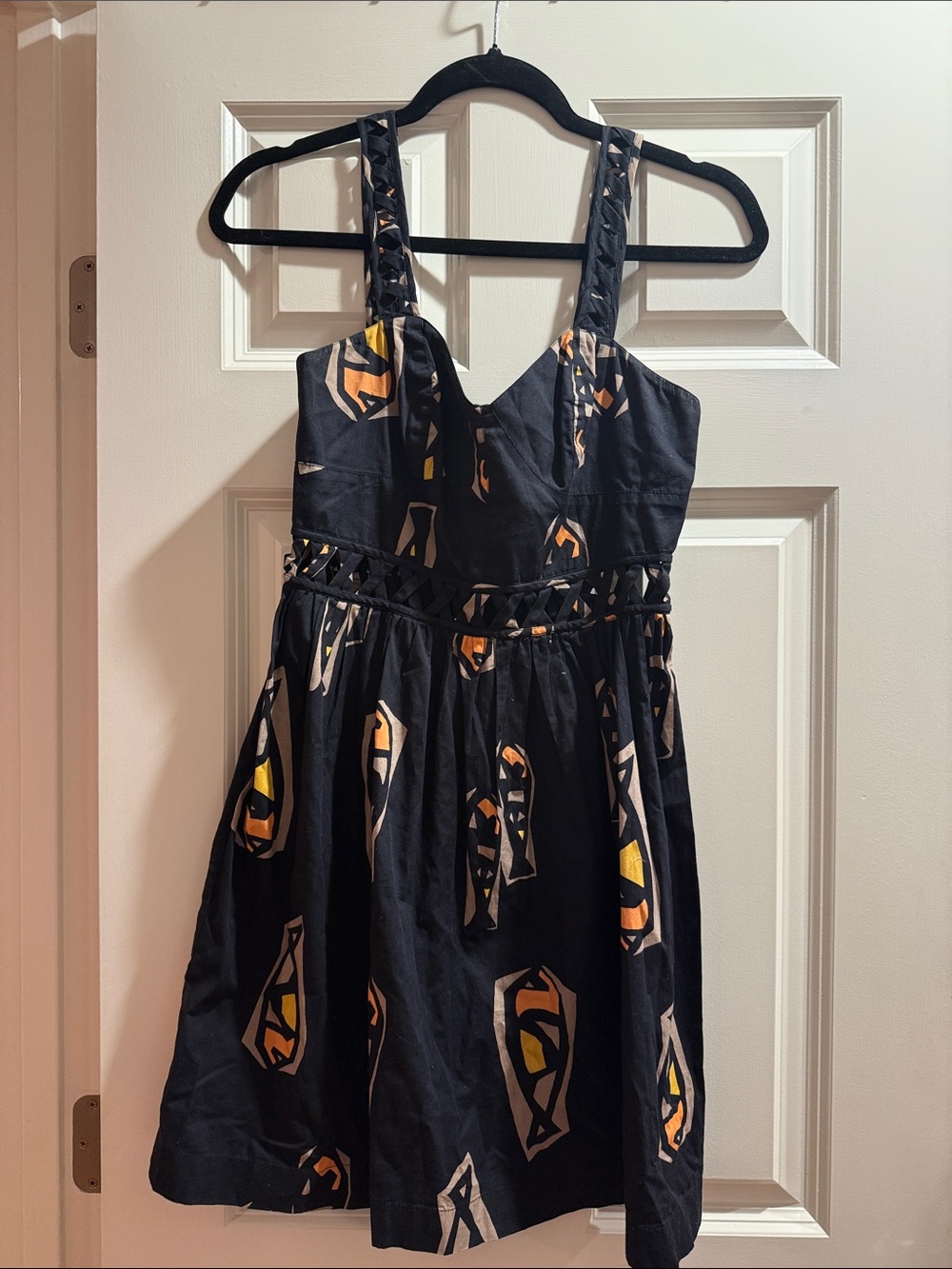 French Connection Black Dress with Yellow & Orange Accents
